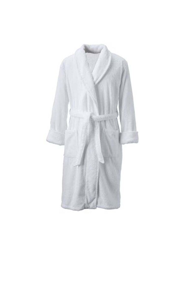 Cotton Bathrobe White Size XL With 2 Pockets, Belt And Shawl Collar - 1