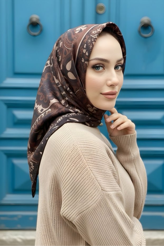 Brown İpekhan Soft Digital Cotton Scarf