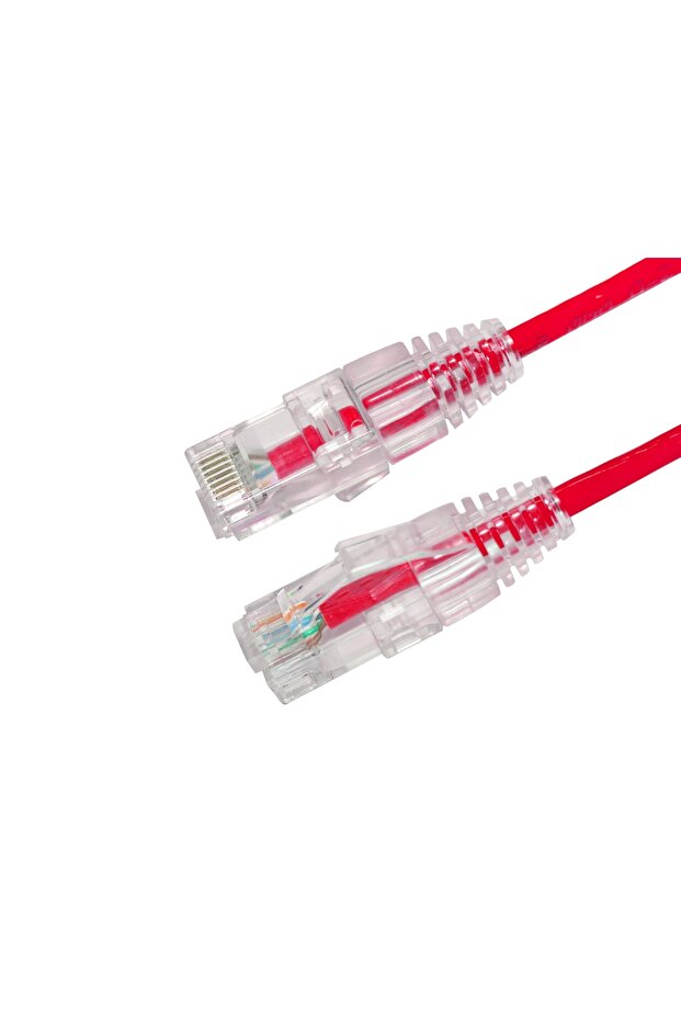 كابل توصيل UTP نحيف CAT6 بطول 15 سم، أحمر اللون، مع غلاف LSZH، مقاس AWG 28، طراز AC-602-0015