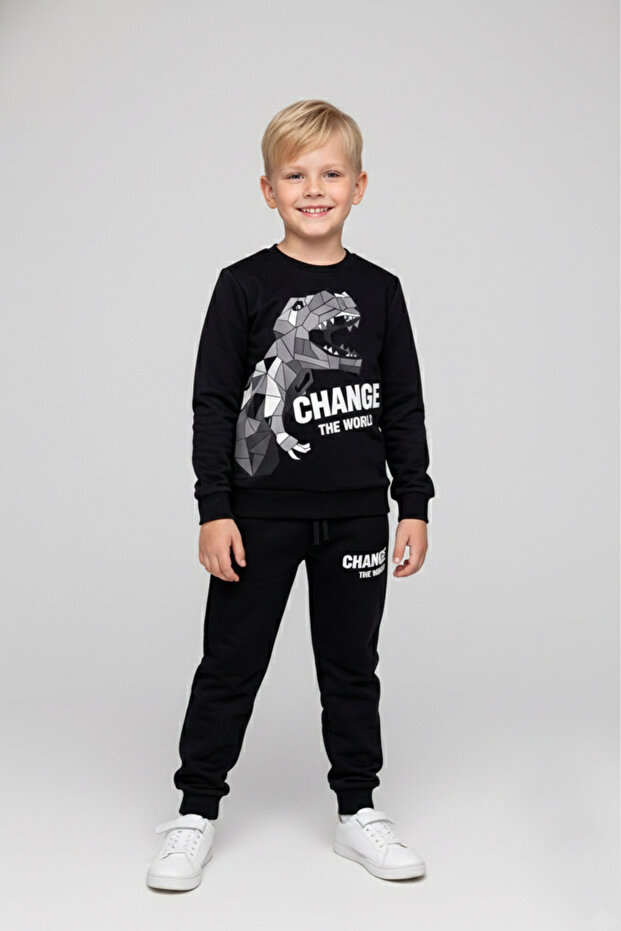 Boy's Printed Bottoms and Tops Tracksuit Set