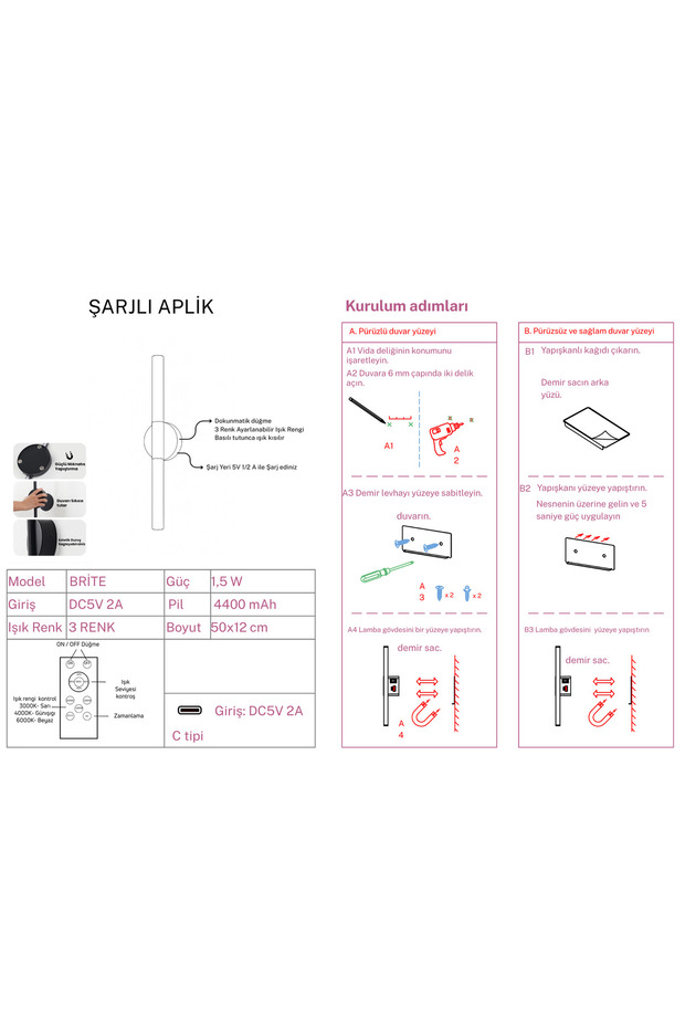 Brite Şarjlı Aplik - 5