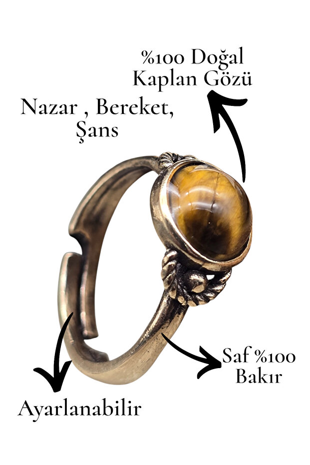 Tiger Eye Ring Adjustable Strength Courage Abundance Natural Stone