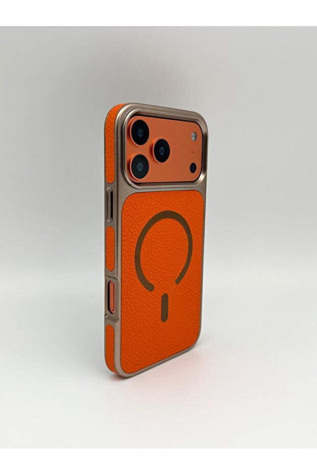 Luxury Vegan Leather MagSafe Case - Electroplated Metal Frame &Lens Protection for iPhone 17 Pro