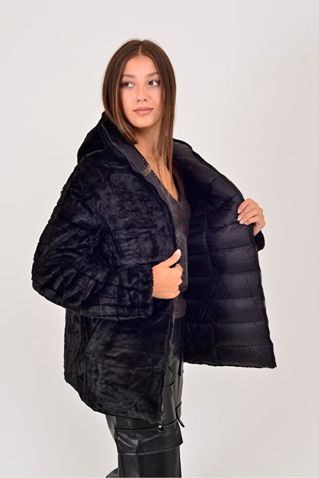 Kadın Çift Taraflı Peluş İthal Mont - 3
