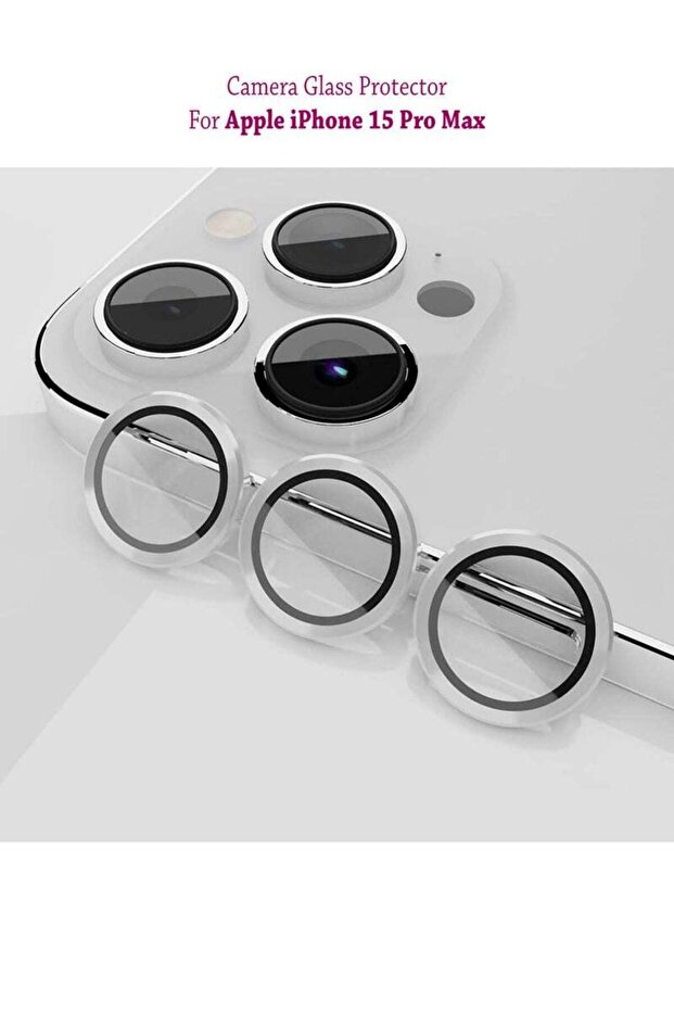 واقي شاشة وعدسة كاميرا هاتف آيفون 15 برو ماكس من آبل - فضي - 1