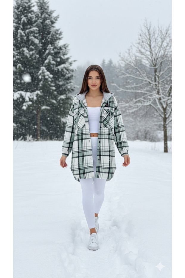 Green Hooded Araboy Sportswear Women's Lumberjack Shirt