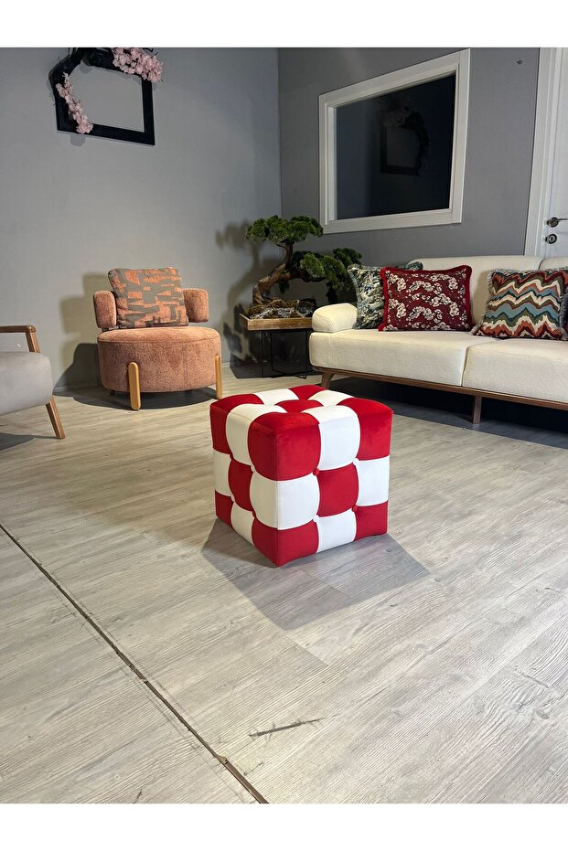 Kırmızı Patchwork puf - 7