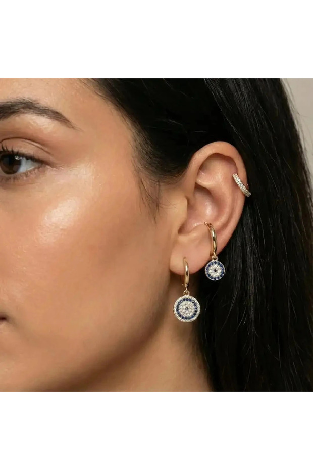 Nazar Model Gold Color Brass 3-Piece Women's Earring Set Tarnish Resistant | Stylish and Durable Jewelry