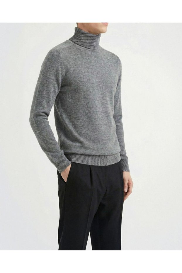 Italian Style S Slim Fit Knitwear Turtleneck High-Neck Sweater Anthracite T13096