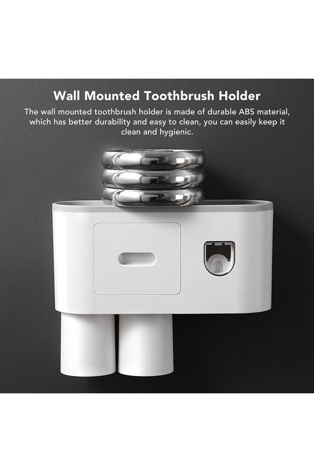 Toothpaste Dispenser with 2 Magnetic Cups, Wall Mounted Toothbrush Holder