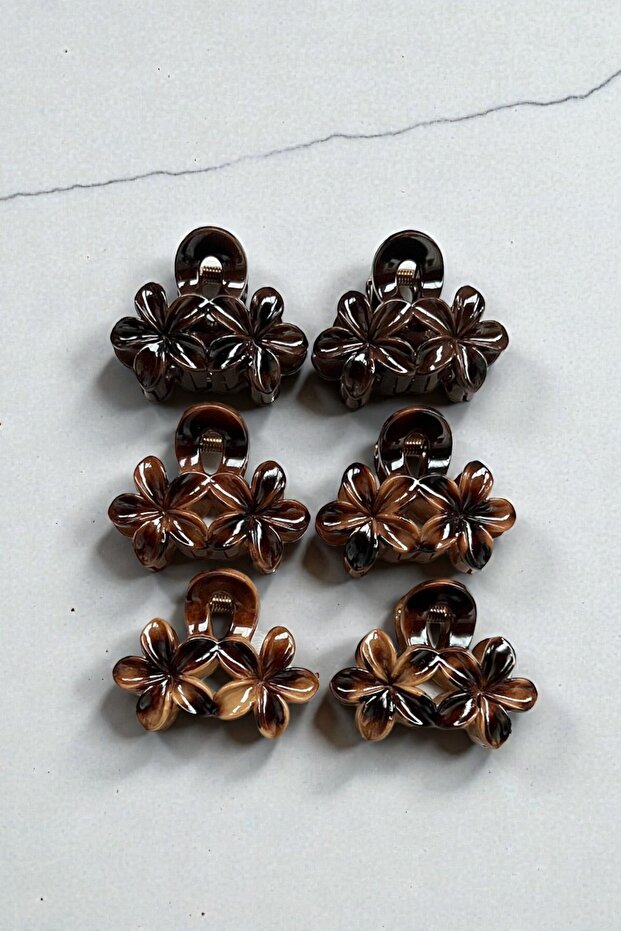 6-piece mini floral leopard print hair clip set - small claw clip 4 cm