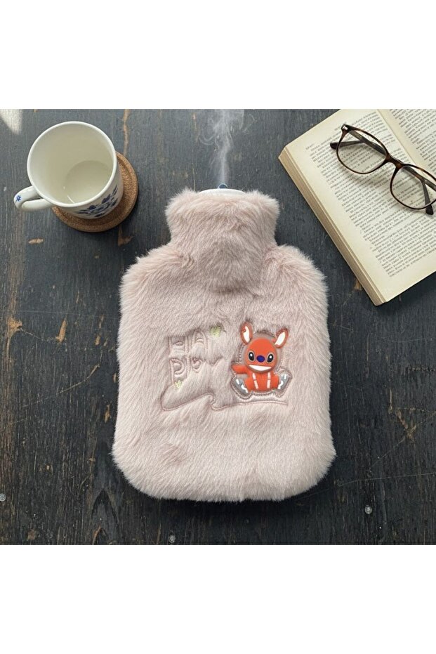 Pink Plush Hot Water Bag with Happy Robot Animal Figure 1 Lt – Soft Cover, Long Lasting S