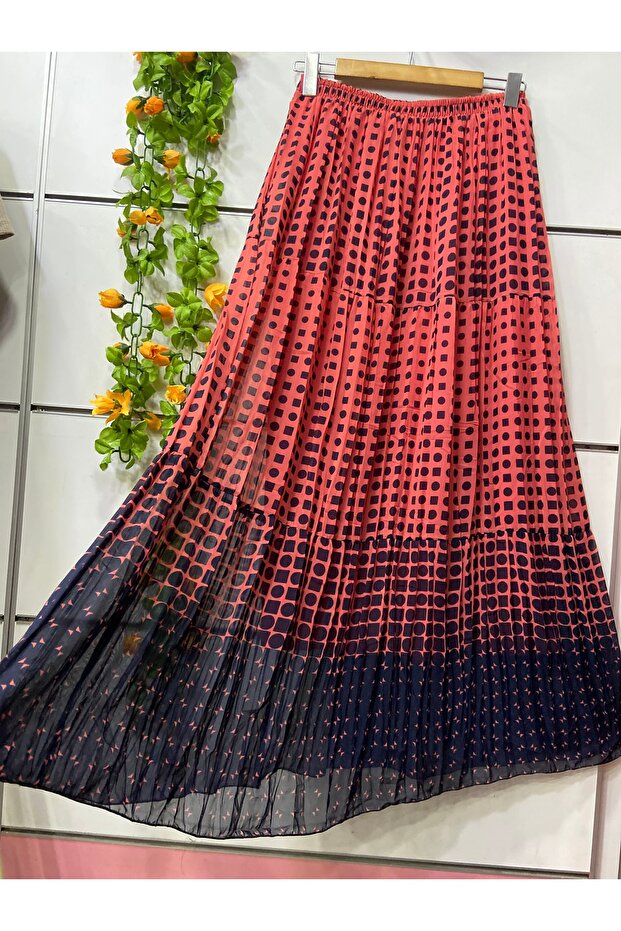 تنورة شيفون منقوشة بثلاث طبقات مع بطانة - 1