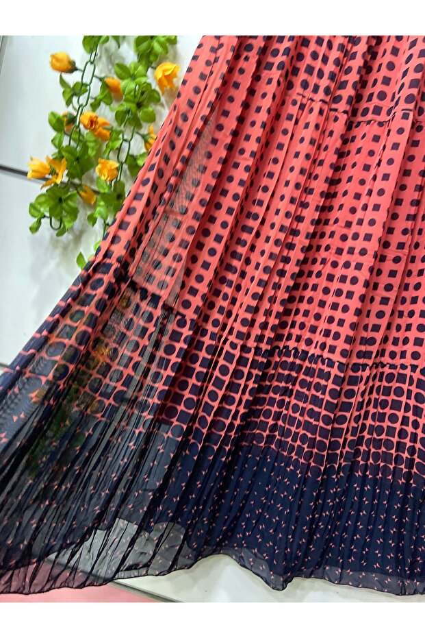 تنورة شيفون منقوشة بثلاث طبقات مع بطانة - 2