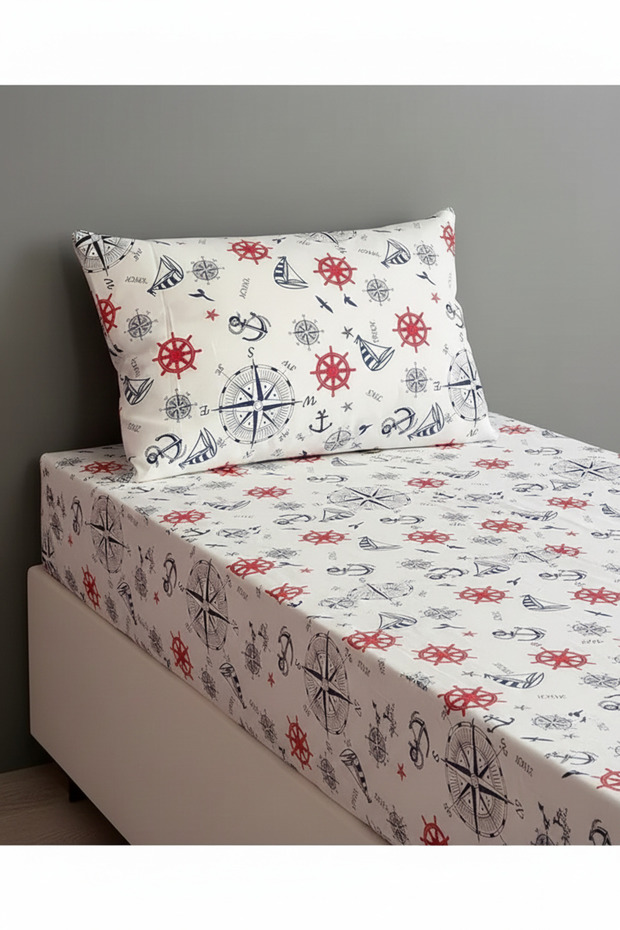 طقم ملاءات سرير مطاطية فردية بنمط بحار أحمر - 3