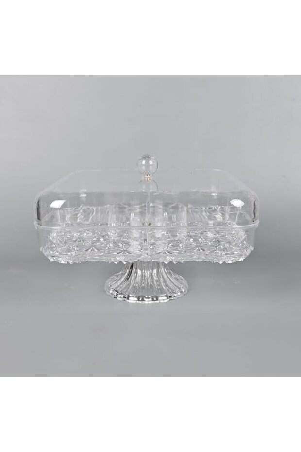 Square Divided Acrylic Nuts Plate with Base - 2