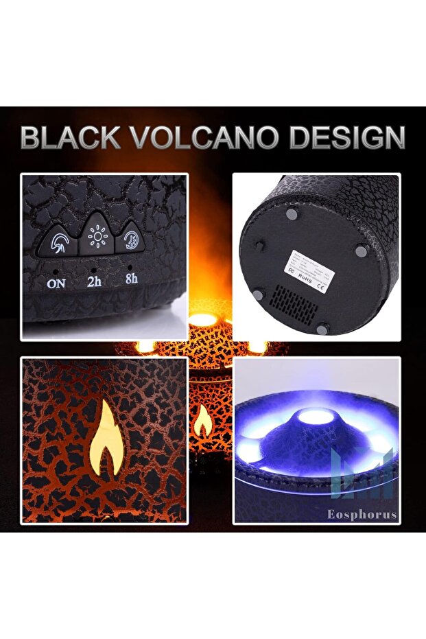 موزع روائح على شكل بركان اللهب سعة 300 مل، موزع زيوت عطرية بالموجات فوق الصوتية - 4
