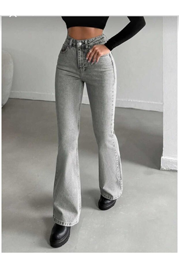 High Waist Lycra Flare Leg Jeans - 2
