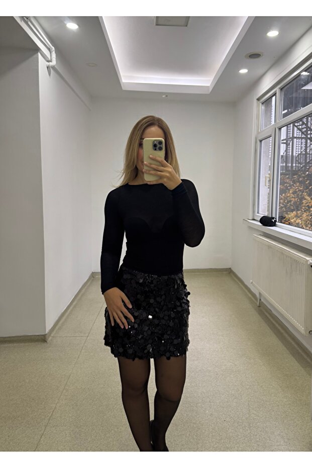 SİYAH PULLU İÇİ ŞORTLU ETEK - 2