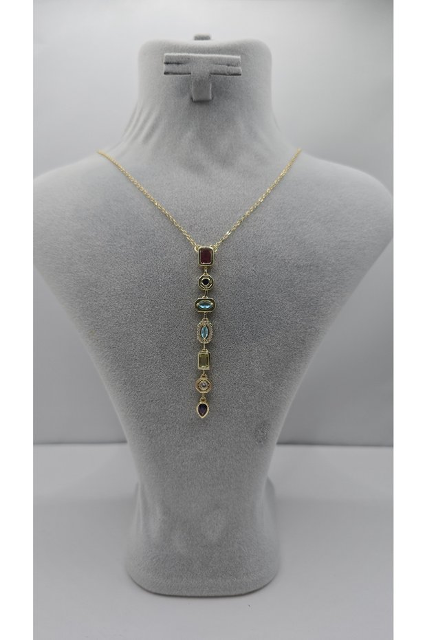 Stainless Steel Gold Color Zircon Stone Low-Cut Y Necklace