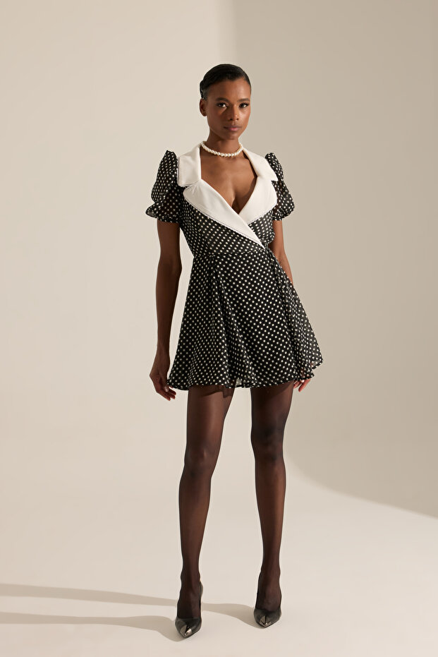 Trieste Siyah Puantiyeli Mini Elbise - 3