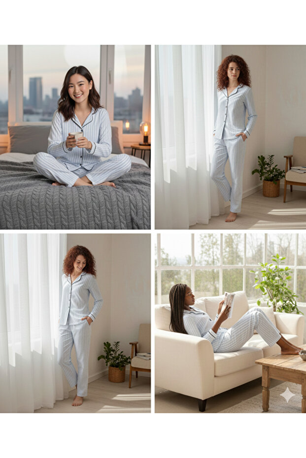 Alperi Boydan Buttoned Seasonal Long Sleeve Shirt Pajama Set