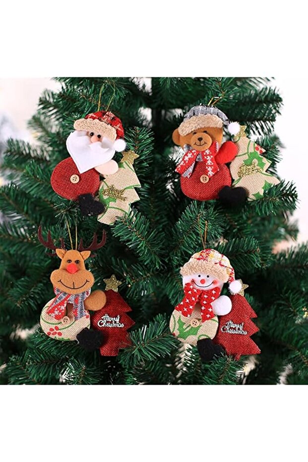 4pcs Christmas Tree Ornaments - Hanging Fabric Decorations With Hooks