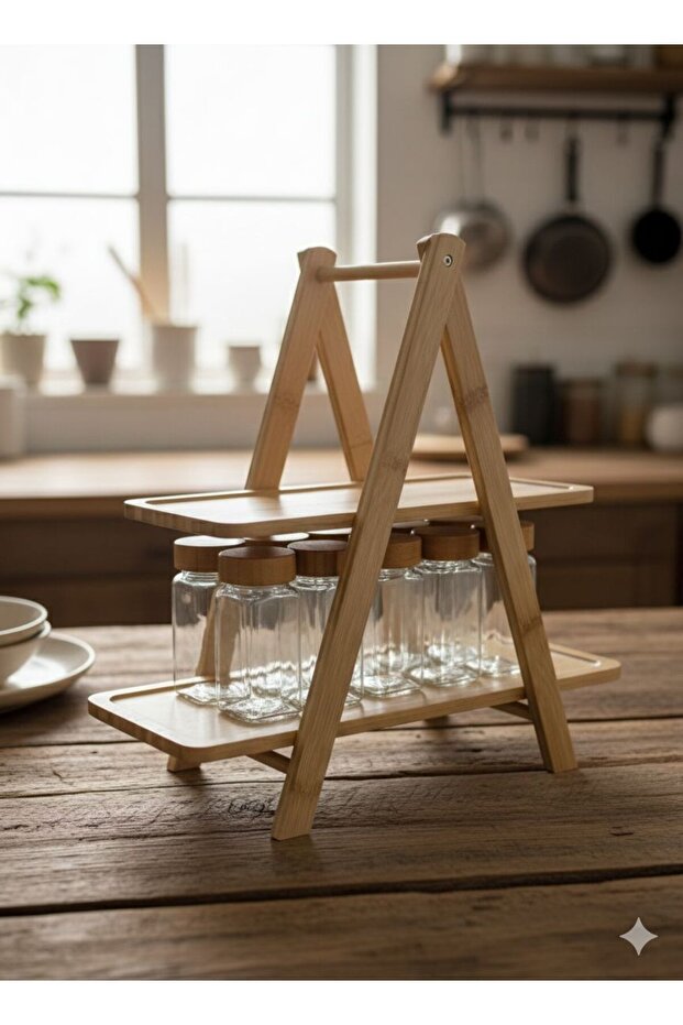 حامل عرض من الخيزران بطبقتين - 2