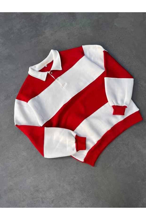 سويت شيرت رجالي بياقة ثلاثية الخيوط - أحمر - 2