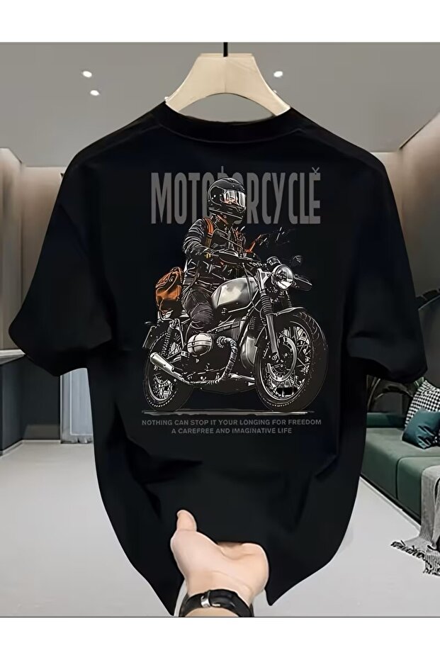 Motorcycle Patterned Print T-Shirt - 1