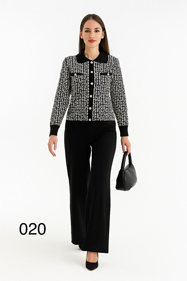 Patterned Crop Knitwear Set - 3