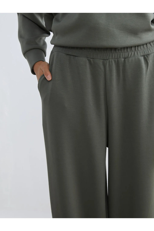 Khaki Women's Sweatpants with Elastic Waist - 1