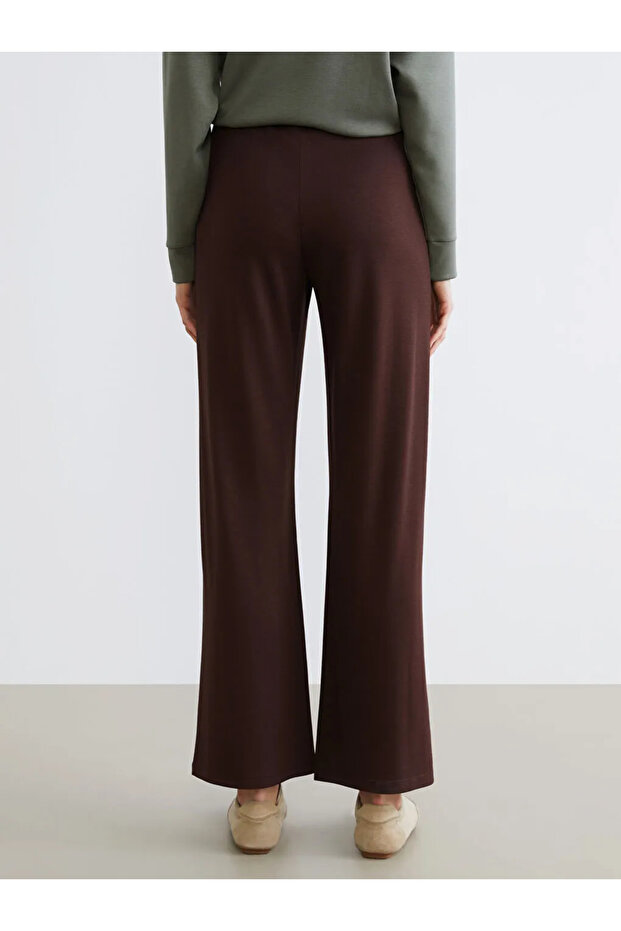 Brown Wide Leg Women's Sweatpants with Elastic Waist - 3