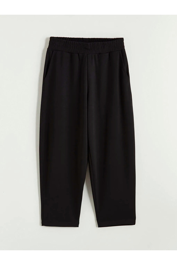 Black Elastic Waist Women's Sweatpants - 2