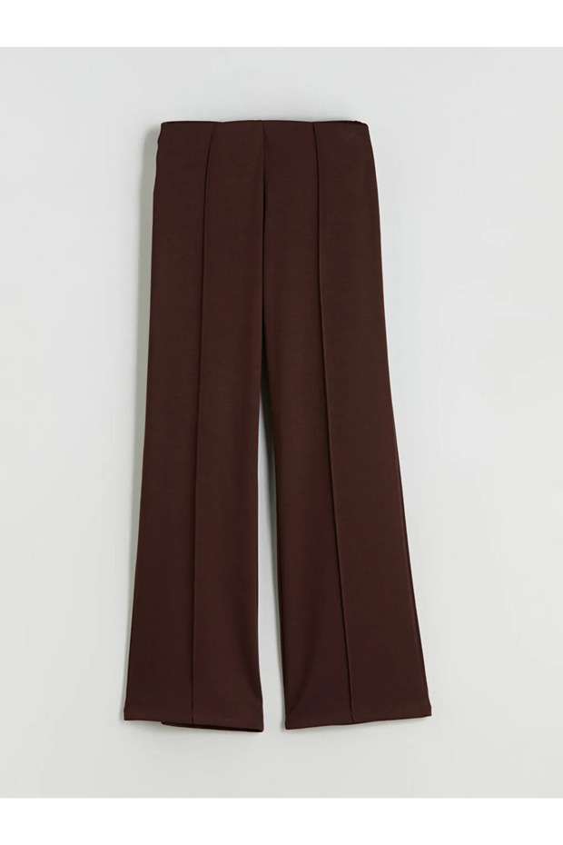 Brown Wide Leg Women's Sweatpants with Elastic Waist - 6