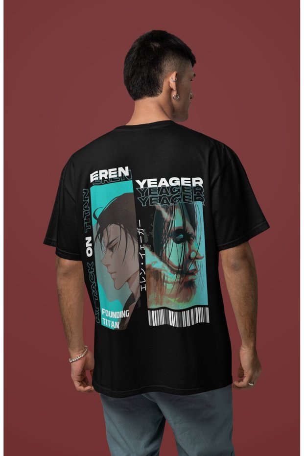 Eren Yeager Attack on Titan Back Printed Unisex Oversized Anime Character T-Shirt