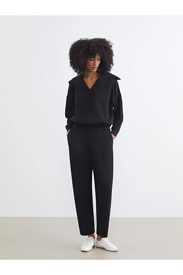 Black Elastic Waist Women's Sweatpants - 5