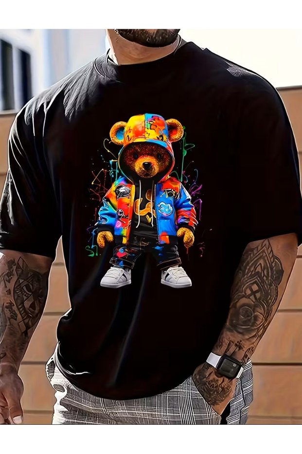 Colorful Teddy Bear Pattern Print T-Shirt Unisex