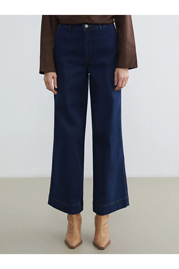 Navy Blue Wideleg Women's Jean Pants - 1