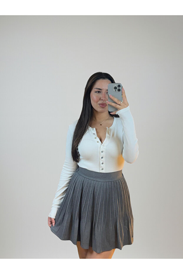 Gri Pileli Etek - 4