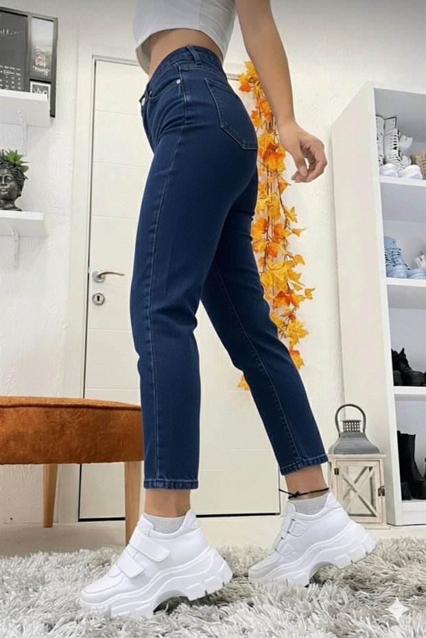 Nicky Women's Stretch Fabric Dark Blue Mom Jean Denim Pants