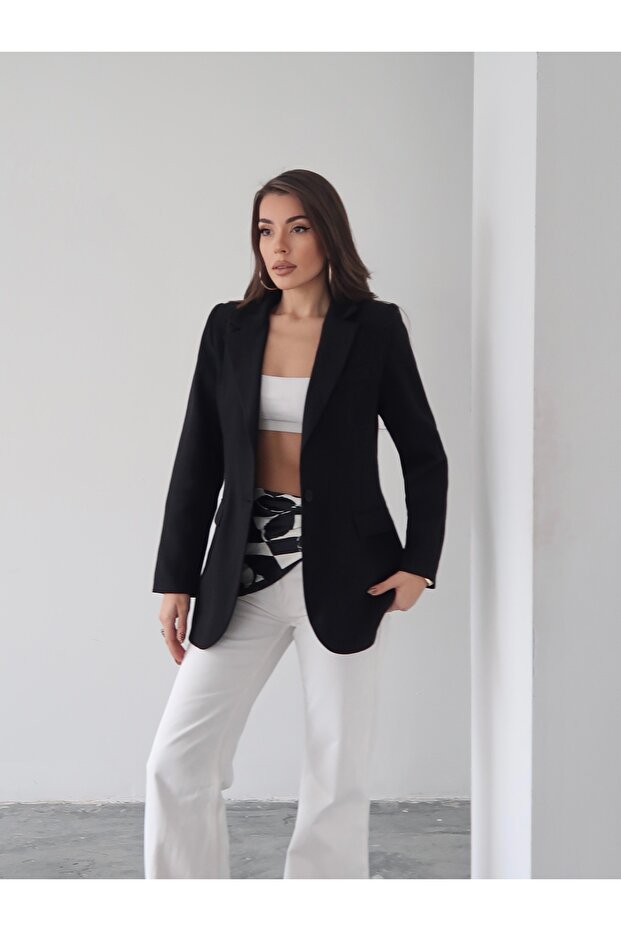 Single Button Lined Linen Blazer Jacket - 4