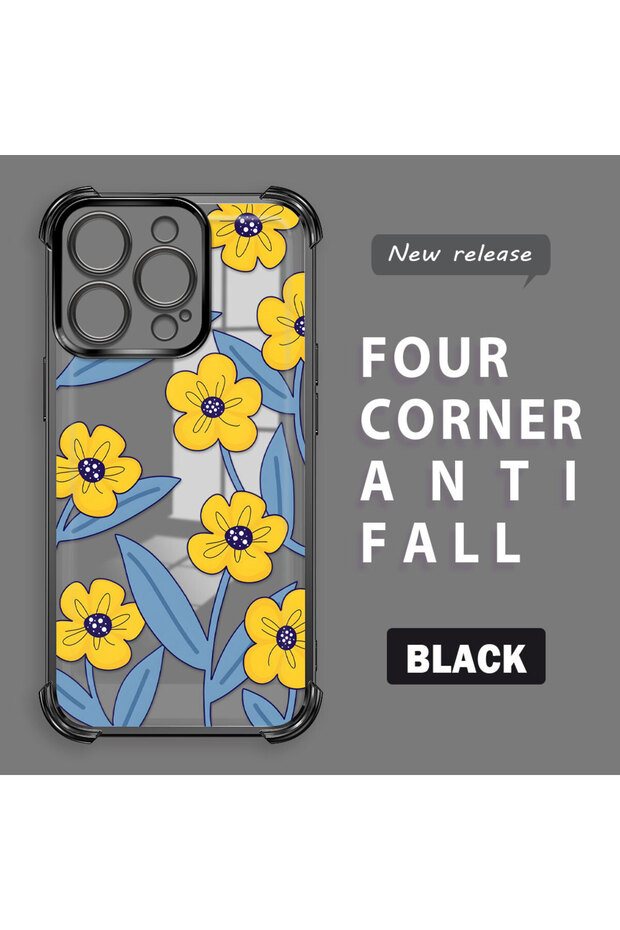 iPhone 16 Pro Compatible Transparent Silicone Case Small Yellow Flower Camera Protection Anti-Shock