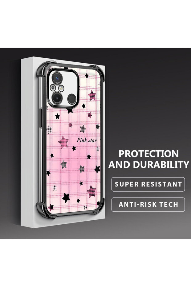 Redmi 12C Compatible Transparent Silicone Colorful Star Camera Protection Anti-Shock Case