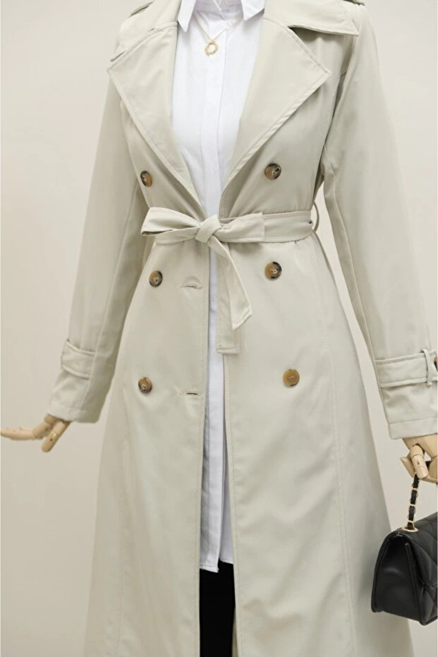 معطف مبطن بحزام - حجر - 5