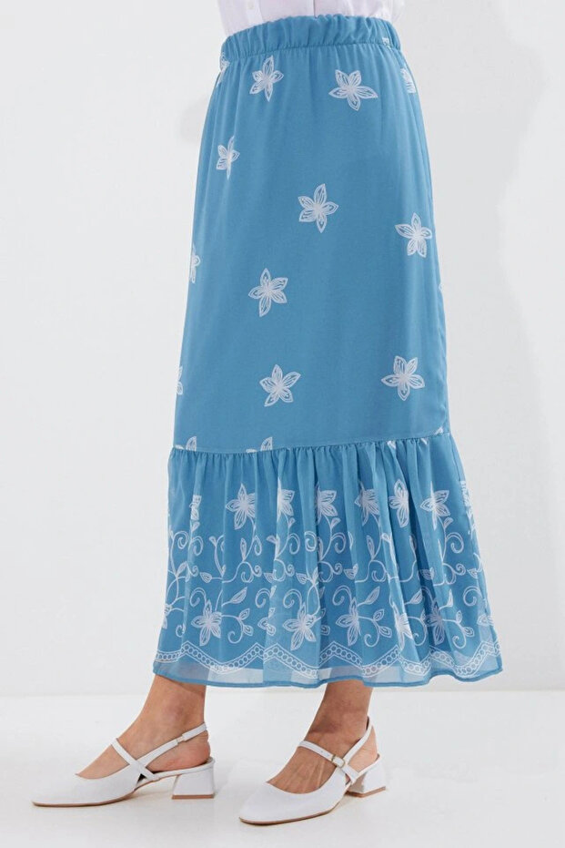 8010 Patterned Chiffon Skirt - Indigo - 3