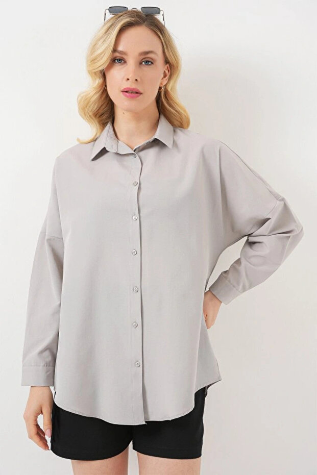 3900 Oversize Long Basic Shirt - A.Grey - 3
