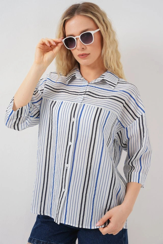 Striped Short Sleeve Shirt 20344 - Navy Blue - 3