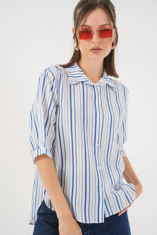 Striped Short Sleeve Shirt 20345 - Blue - 1