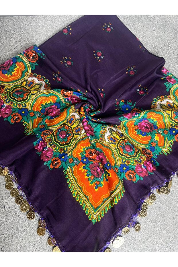 Mardin Calligraphy Purple Ground Floral Pattern Sequin Hijab – Daily and Dowry Writing